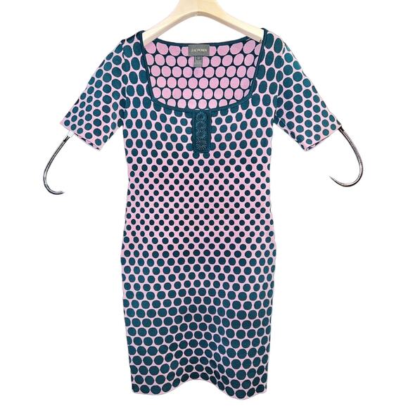Zac Posen Polka Dot Knit Dress Size Medium Pink Green - Picture 2 of 13